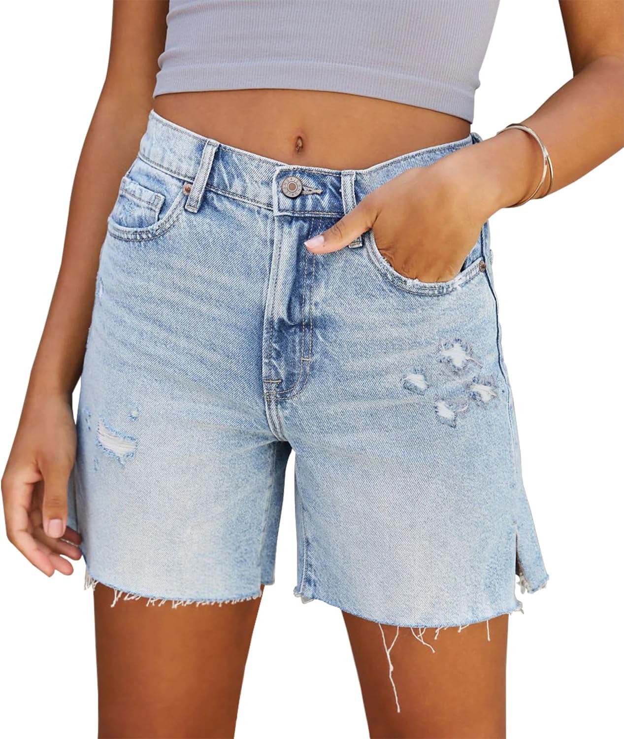 CHICZONE Womens Bermuda Jean Shorts Stretchy Mid Waisted Denim Shorts with Pockets
