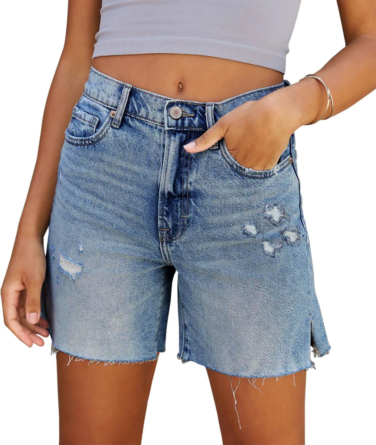 CHICZONE Womens Bermuda Jean Shorts Stretchy Mid Waisted Denim Shorts with Pockets