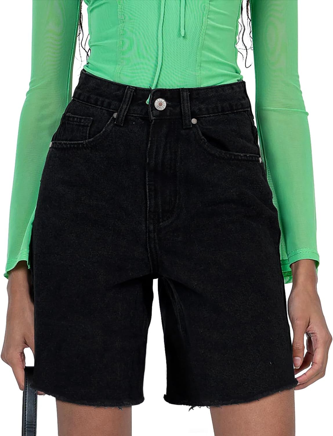 CHICZONE Womens Bermuda Jean Shorts Stretchy Mid Waisted Denim Shorts with Pockets