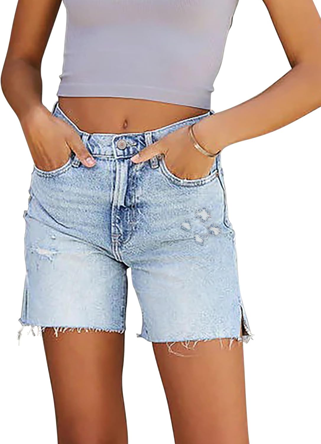 CHICZONE Womens Bermuda Jean Shorts Stretchy Mid Waisted Denim Shorts with Pockets