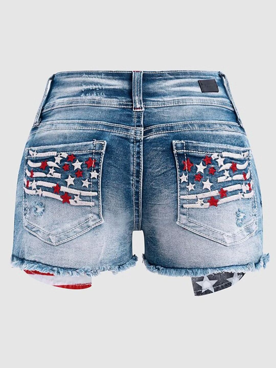 Flamingals Distressed Jean Shorts for Women High Waist American Flag Button Fly Raw Hem Denim Shorts