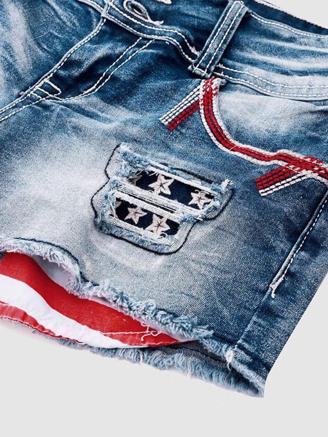 Flamingals Distressed Jean Shorts for Women High Waist American Flag Button Fly Raw Hem Denim Shorts