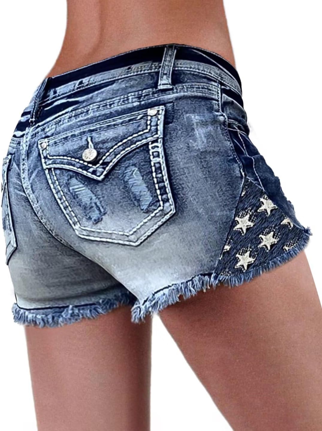 Flamingals Jean Shorts for Women Ripped Denim Low Waist Distressed Raw Hem Skinny Stretchy Shorts