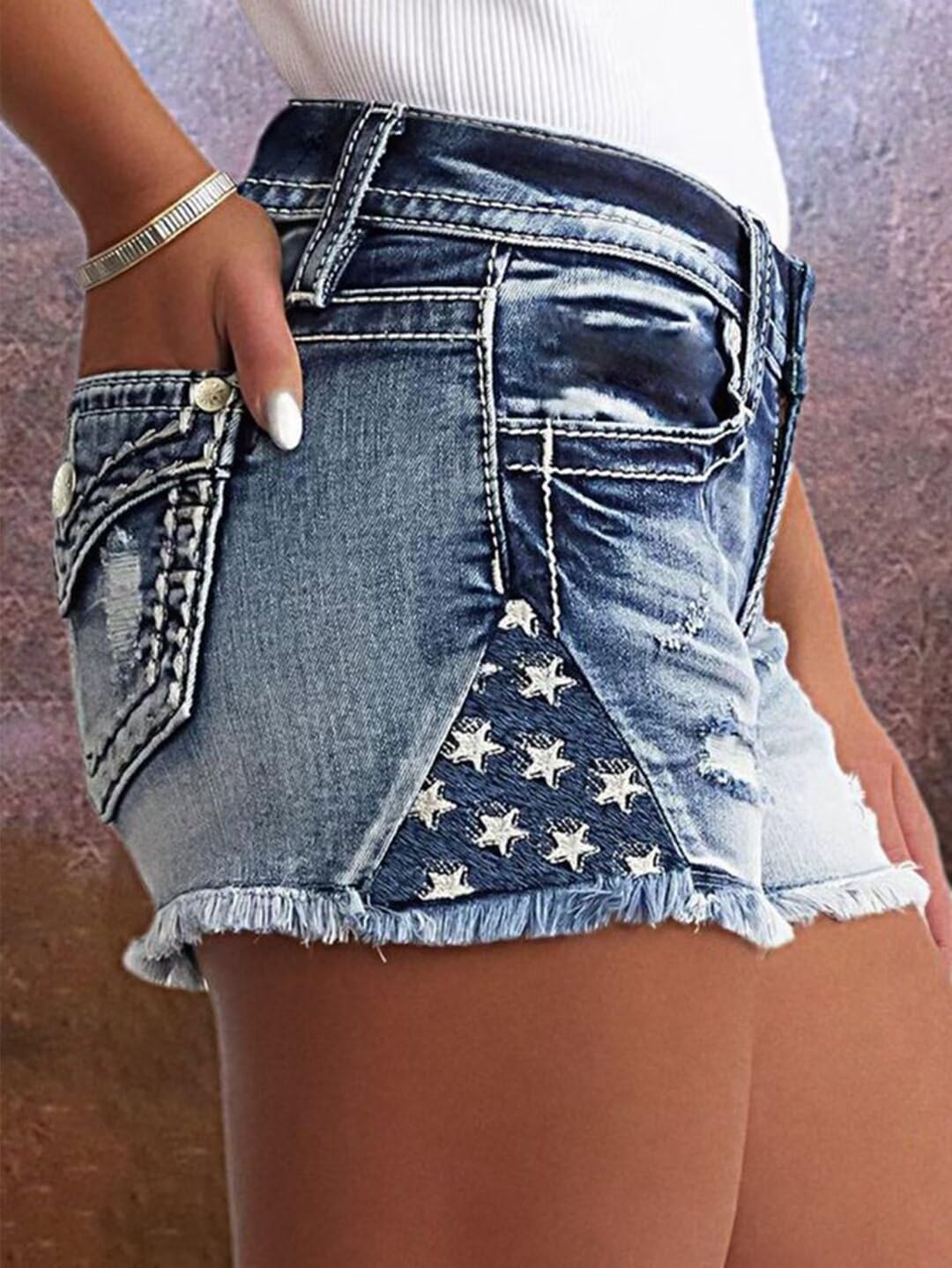 Flamingals Jean Shorts for Women Ripped Denim Low Waist Distressed Raw Hem Skinny Stretchy Shorts
