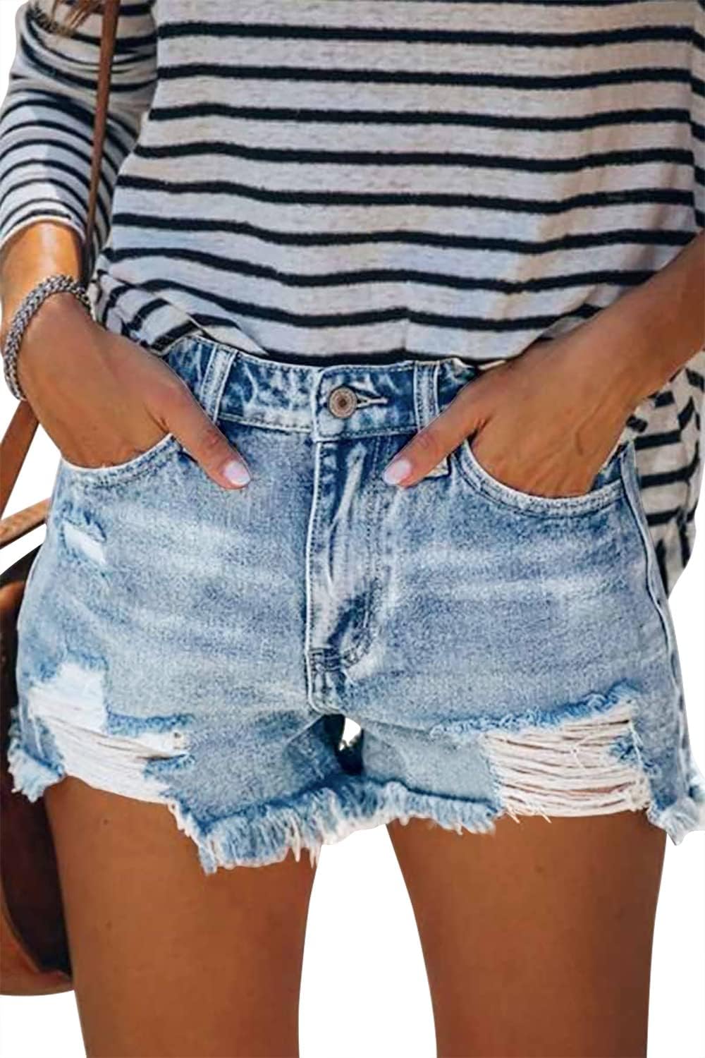onlypuff Women's Denim Jean Short Ripped High Waist Cut Off