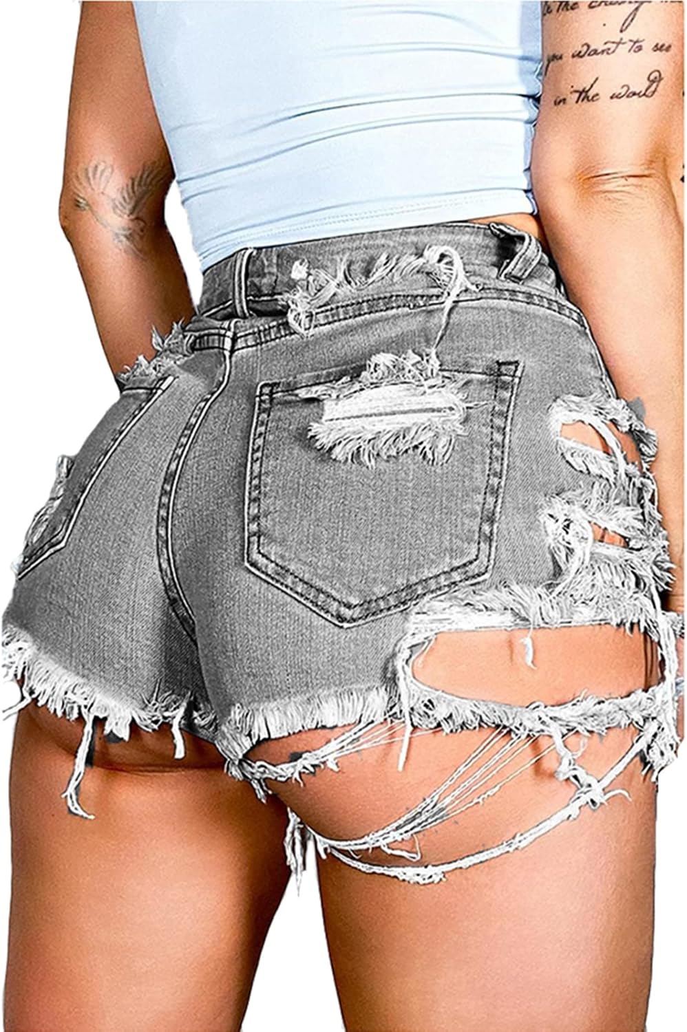 Susupeng Women Summer Irregular Waist Jean Shorts with Pockets Frayed Ripped Holes Cute Sexy Hot Mini Denim Shorts