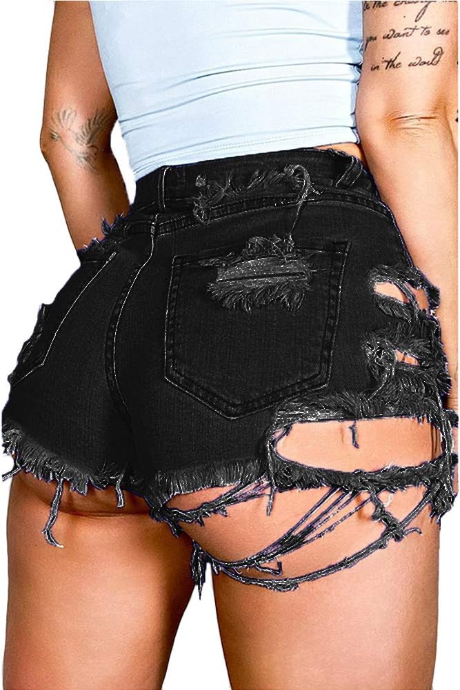 Susupeng Women Summer Irregular Waist Jean Shorts with Pockets Frayed Ripped Holes Cute Sexy Hot Mini Denim Shorts