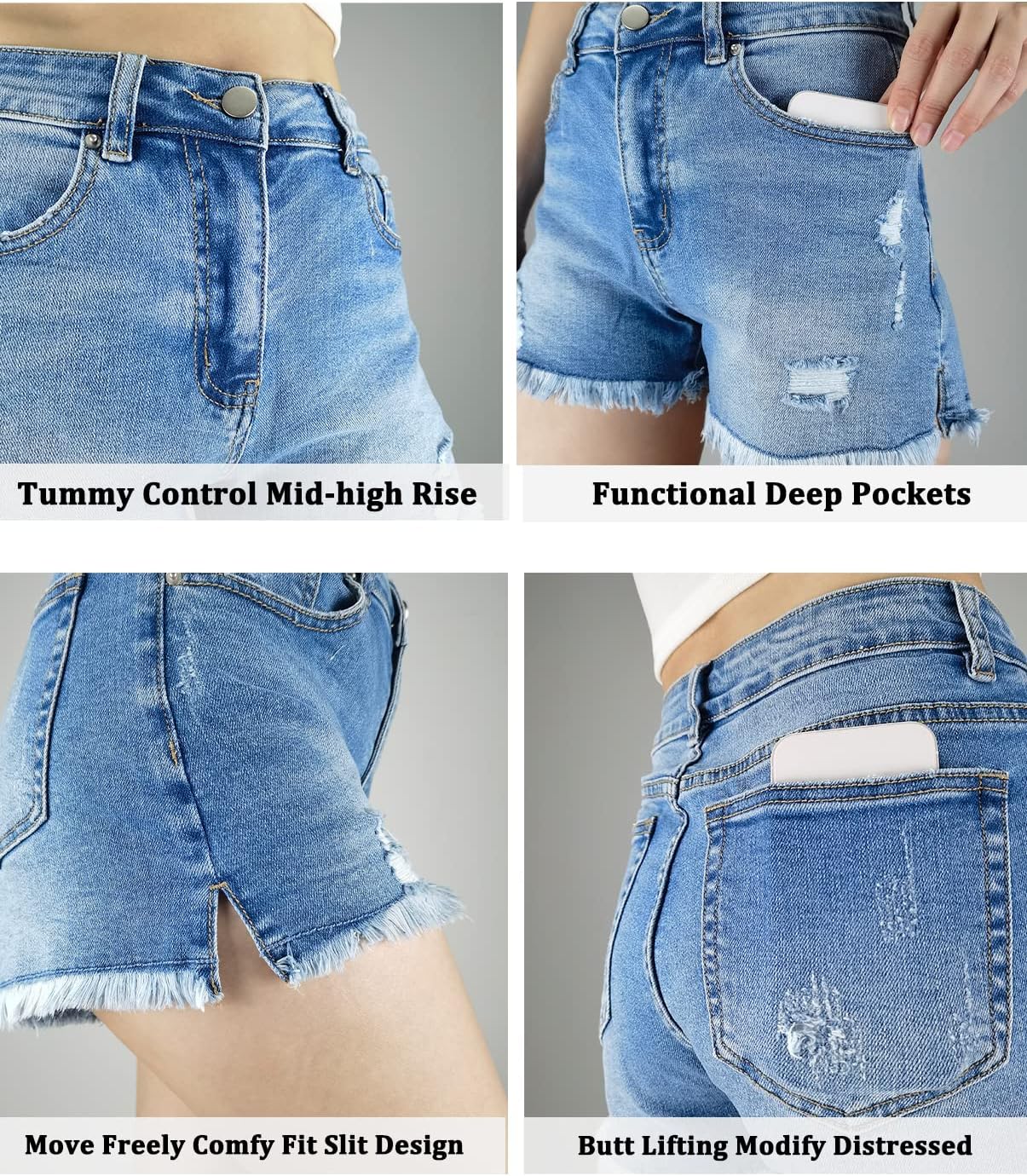 VAYEAH Jean Shorts Womens High Waisted Stretchy Ripped Denim Shorts