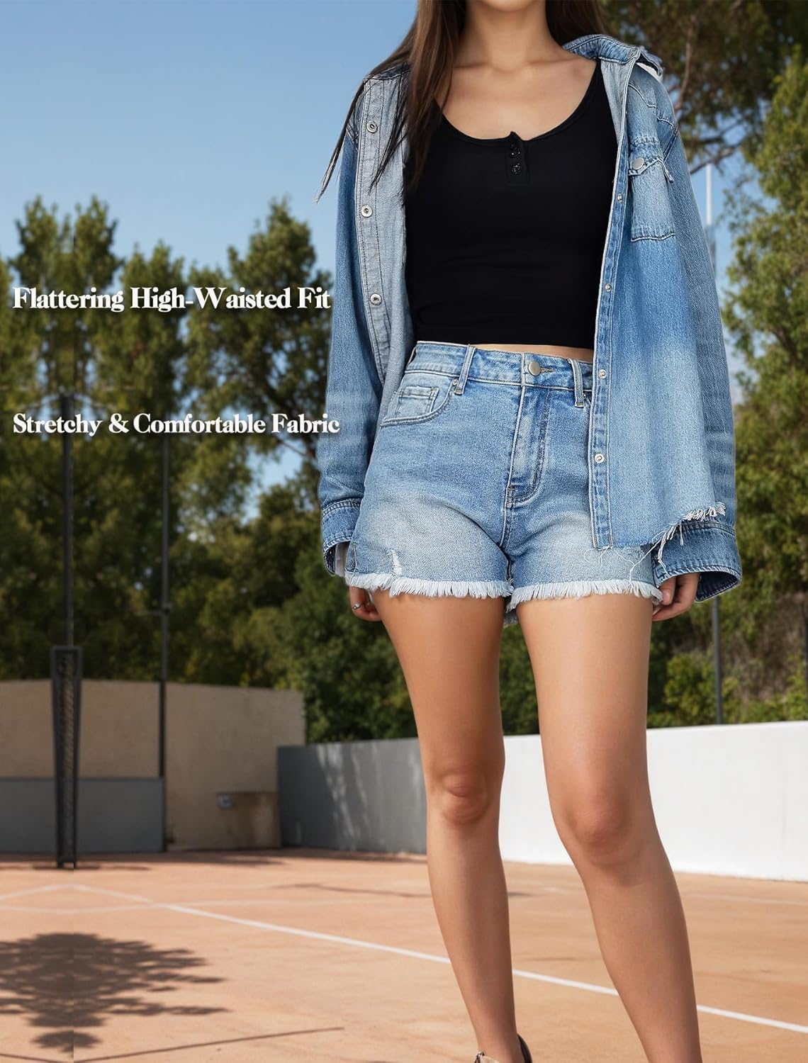 VAYEAH Jean Shorts Womens High Waisted Stretchy Ripped Denim Shorts