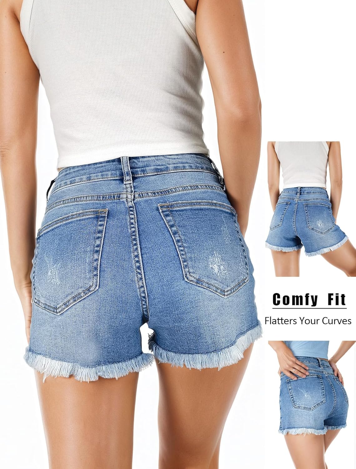 VAYEAH Jean Shorts Womens High Waisted Stretchy Ripped Denim Shorts