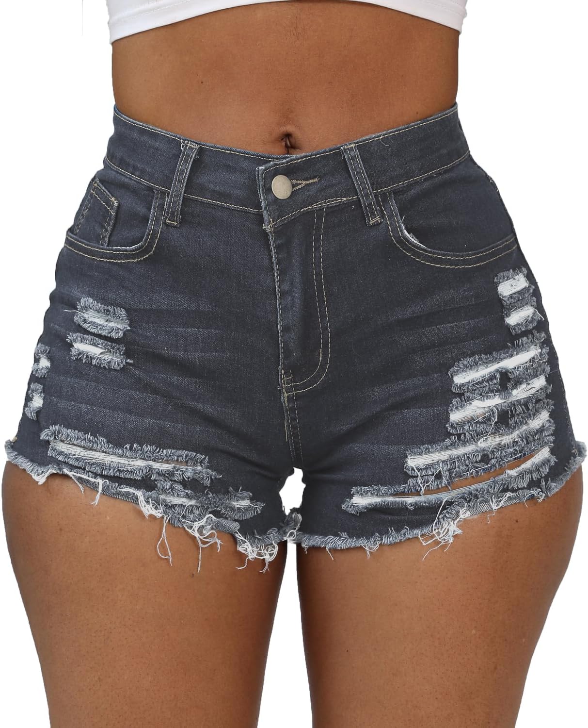 Weigou Women Jean Short Ripped Hot Shorts Comfy Stretchy Women Fringed Denim Shorts
