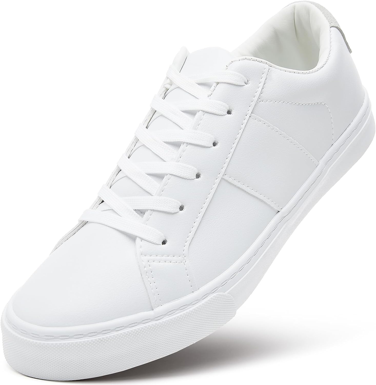 ZGR Men's Synthetic Leather White Sneakers,Low Top White Tennis Shoes,Lace up Casual Shoes